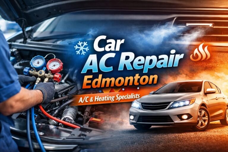 Car AC Repair Edmonton by professional auto AC and heating specialists servicing a vehicle