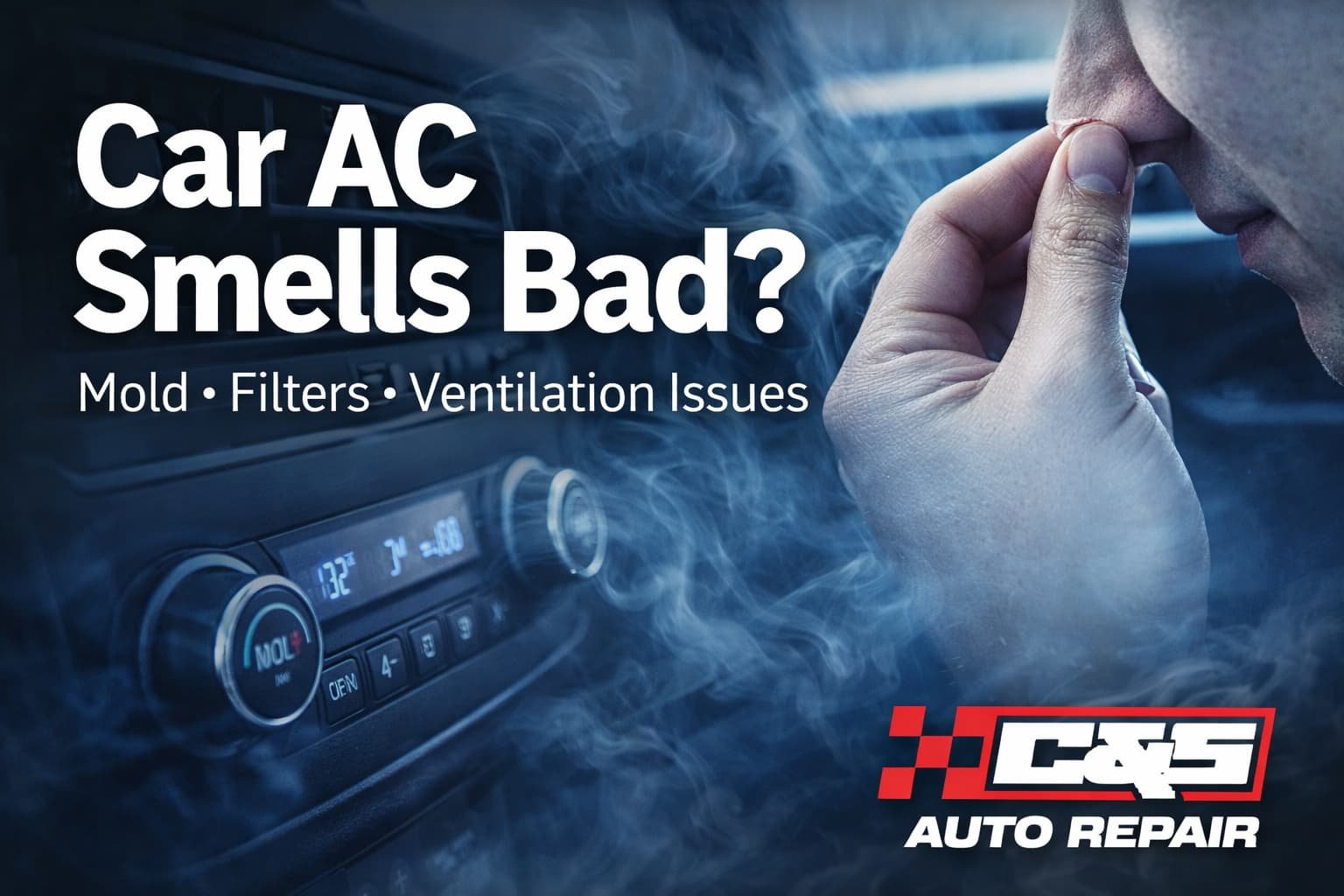 Car AC smells bad due to mold, dirty filters, and ventilation issues